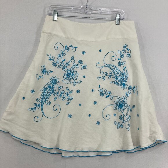 Vintage Petite Nine & Company size 14P Blue White Linen Blend Embroidered Skirt - Picture 1 of 11